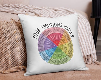 Your Emotions Matter Feelings Wheel Square Pillow, Wheel Of Emotions Pillow, Mental Health, Psychologist, Counselor, Therapist Office Decor