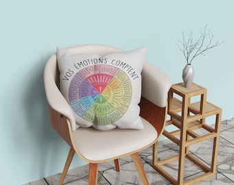 Coussin décoratif de la Roue des Émotions. Vos émotions comptent en allemand, pour un cabinet de thérapie, cadeau pour un psychiatre dans un