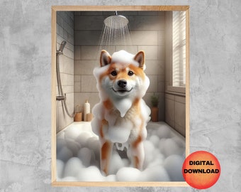Targa In Alluminio Vintage Shiba Inu In Vasca Da Bagno | 20x30 Cm, Decorazione Da Parete Divertente Per Casa, Bar, Caffè - 2