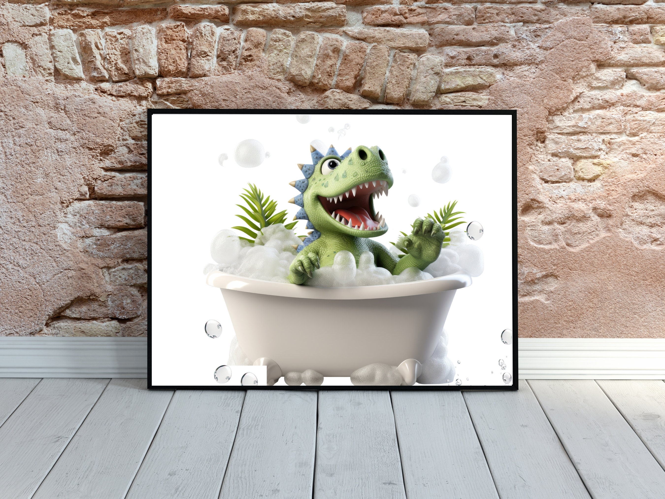 Dinosaur Bathroom PRINTABLE Kids Art, Stegosaurus Triceratops T-rex in ...