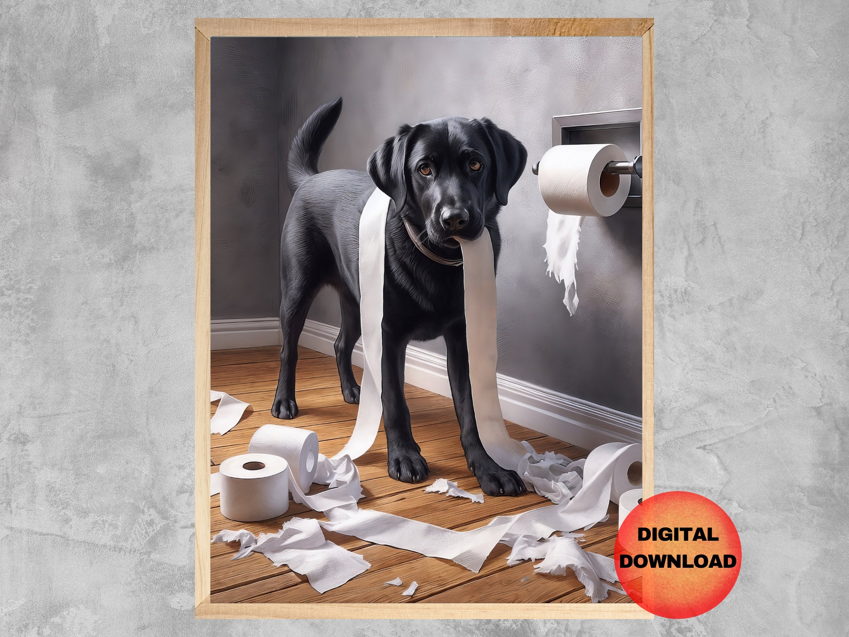 Black Labrador Bathroom Print, Funny Labrador Toilet Paper Wall Art, Whimsy Gift for Labrador Lovers, Bathroom Humor Artwork, DOWNLOADABLE