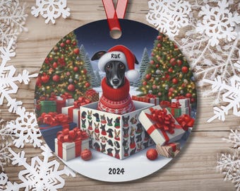 Personalized Black Greyhound Christmas Ornament, Greyhound Dog Tree Ornament, Custom Dog Mom Gift Idea, Dog Holiday Decor, Aluminum Keepsake
