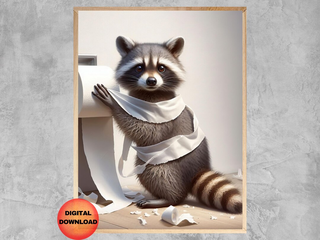 Raccoon Funny Bathroom Wall Art, Raccoon Toilet Paper Poster, Whimsy ...