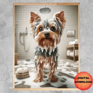Yorkie Bathtub Wall Art, Funny Yorkshire Terrier Bathroom Print, Gift Idea for Yorkie Dog Mom or Dad, Yorkie Lovers Picture, DOWNLOADABLE