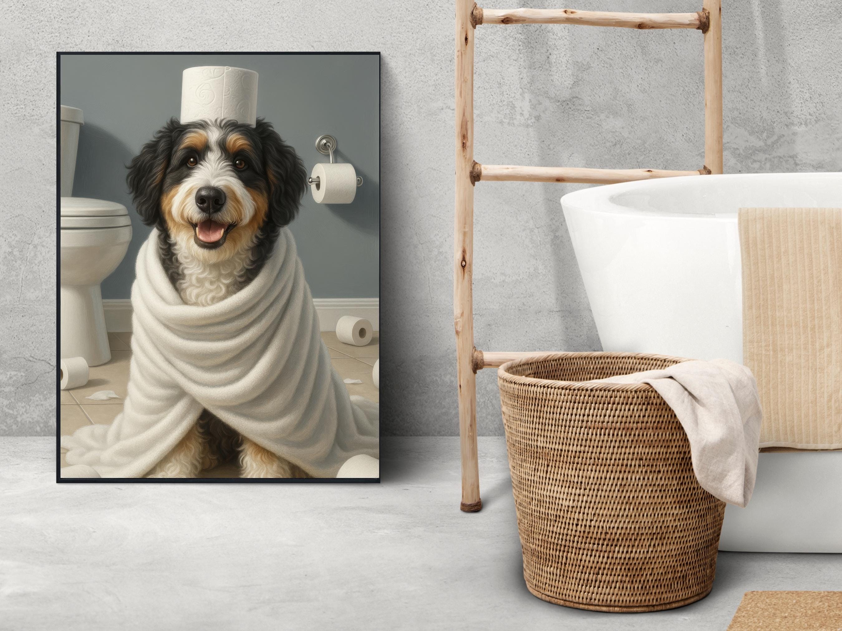Bernedoodle Funny Bathroom Wall Art, Bernedoodle Toilet Art, Kids
