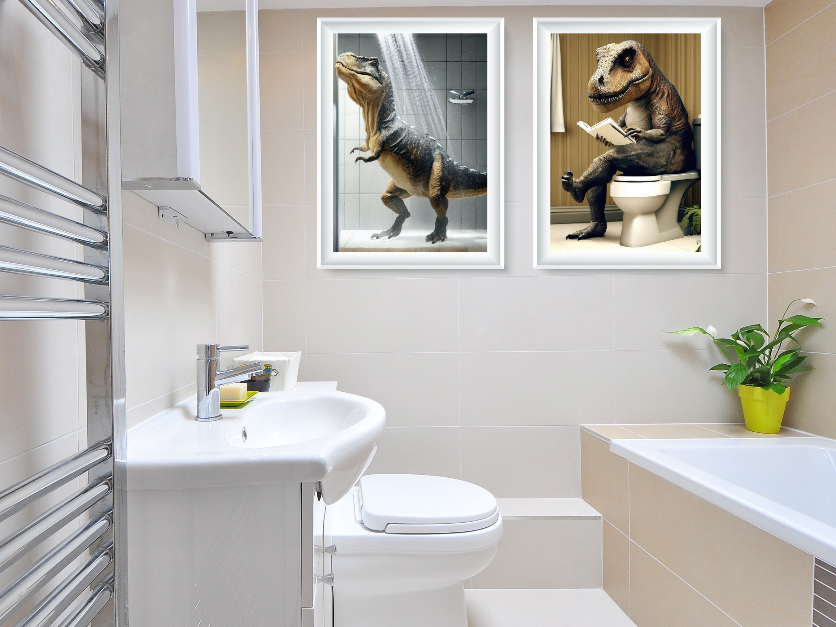 T-Rex Dinosaur Kids Bathroom Art, Dino Shower Poster, T Rex Toilet Print, Quirky Printable Home Decor, Dinosaur Themed Room, INSTANT ACCESS