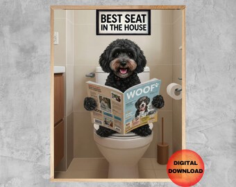 Black Cavapoo Toilet Wall Art, Funny Cockapoo Dog Reading, Doodle Dog Bathroom Poster, Cavapoo Dog Mom Gift, Guest Bathroom Print, DOWNLOAD