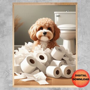 Cavoodle Toilet Wall Art, Cavoodle Funny Bathroom Digital Print, Cavapoo Bathroom Humor Printable, Pet Dog Poster, Dog Mom Gift, DOWNLOAD