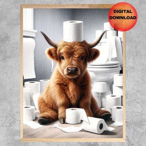 HIGHLAND COW Badezimmer Humor, Schottische Rinder Kuh Poster, Geschenk für Highland Kuh Liebhaber, DOWNLOAD