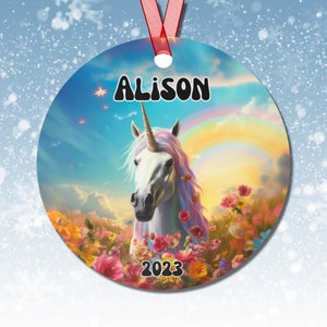 Personalized Unicorn Christmas Ornament, Girls Custom Ornament, Unicorn Lover Gift, Granddaughter Stocking Stuffer, Daughter Holiday Gift