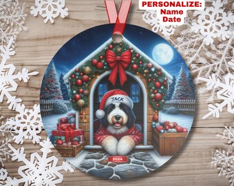 Personalized BERNEDOODLE Ornament, Bernedoodle Doghouse Christmas Ornament, Gift For Dog Owner, Aluminum Holiday Pet Keepsake Ornament