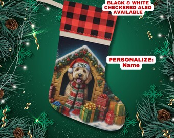 Custom Doodle Dog Christmas Stocking, Personalized Labradoodle, Goldendoodle Cockapoo Gift for Dog Lovers, Pet Keepsake, Holiday Dog Decor