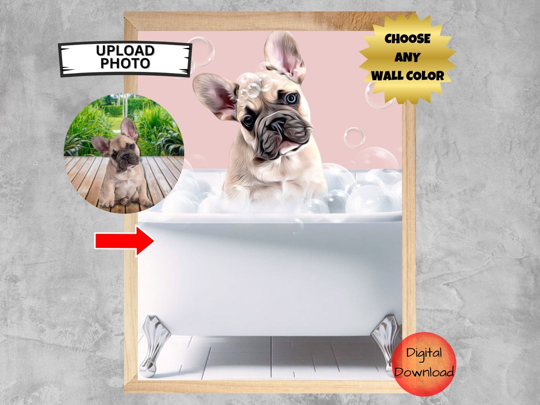 Funny Bathroom Art Dog, CUSTOM Dog Portrait From Photo, Dog Bathtub ...