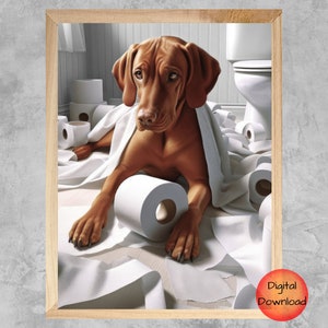 Vizsla Funny Dog Toilet Wall Art, Vizsla Bathroom Printable, Vizsla Toilet Paper Animal Print, Whimsy Dog Lover Gift, Vizsla Pet Portrait