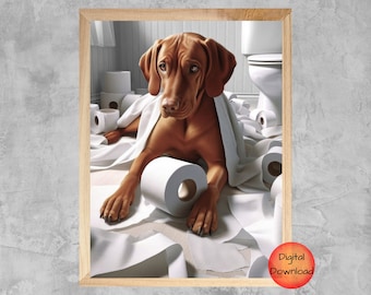 Vizsla Funny Dog Toilet Wall Art, Vizsla Bathroom Printable, Vizsla Toilet Paper Animal Print, Whimsy Dog Lover Gift, Vizsla Pet Portrait