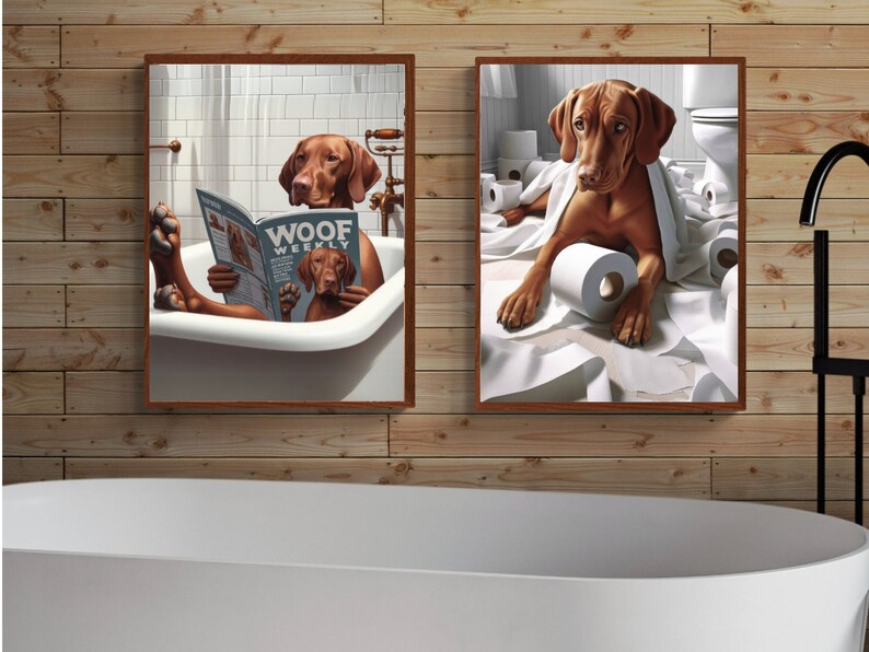 Vizsla Funny Dog in Bathtub Wall Art, Vizsla Toilet Art Set of 2 ...