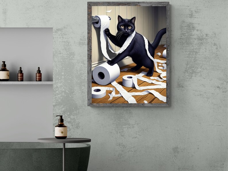 BLACK CAT Toilet Print, Funny Cat Bathroom Wall Art, Whimsy Gift for ...