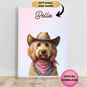 Goldendoodle Dog Cowgirl Hat, Doodle Dog Cowgirl Hat Dog, Funky Western Cowgirl Decor, Girly Pink Aesthetic, Trendy Dog Wall Art, DOWNLOAD