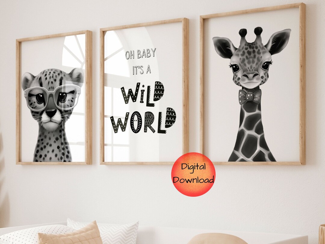 Black and White Safari Animal PRINTABLES Set of 3 Prints - Etsy
