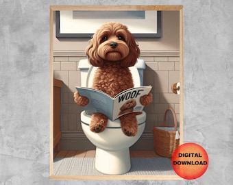 Lustiges Cavapoo Badezimmer Poster, Cockapoo Auf Toilette Poster, Geschenk für Hundebesitzer, Hundemama, Geschenkidee, DOWNLOAD