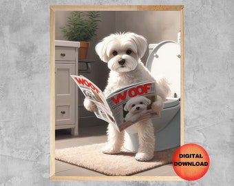 Stampa Su Tela Con Cane Maltese Che Legge: Quadro Divertente Per La Casa, 29x38 Cm