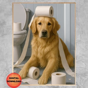 GOLDEN RETRIEVER Funny Bathroom Wall Art, Retriever Toilet Art, Dog Toilet Paper Poster, Dog Lover Gift, Pet Bathroom Humor Print, DOWNLOAD