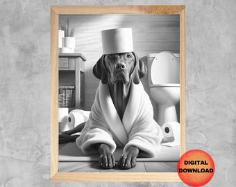 Vizsla Toilet Wall Art, Funny Vizsla Bathroom Black and White Printable, Vizsla Dog Toilet Paper Print, Mom Gift for Dog Lover, DOWNLOAD