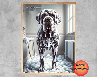 Lámina de baño con diseño de Cane Corso, divertida lámina de pared para la ducha con diseño de Cane Corso, regalo original para amantes de los perros Cane Corso, póster humorístico de un perro en el baño, DESCARGABLE