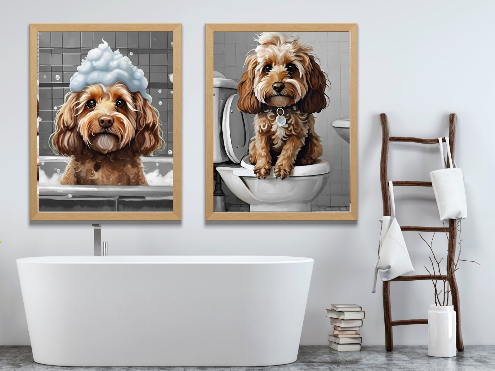 COCKAPOO Funny Bathroom Art Print, Cockapoo on Toilet, Cockapoo in Bath ...
