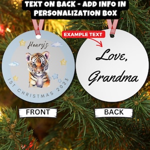 Personalized Baby&#39;s First Christmas Ornament, Custom Boy&#39;s Name Watercolor Tiger Ornament, Grandson Son New Baby Gift, Holiday Keepsake 2023