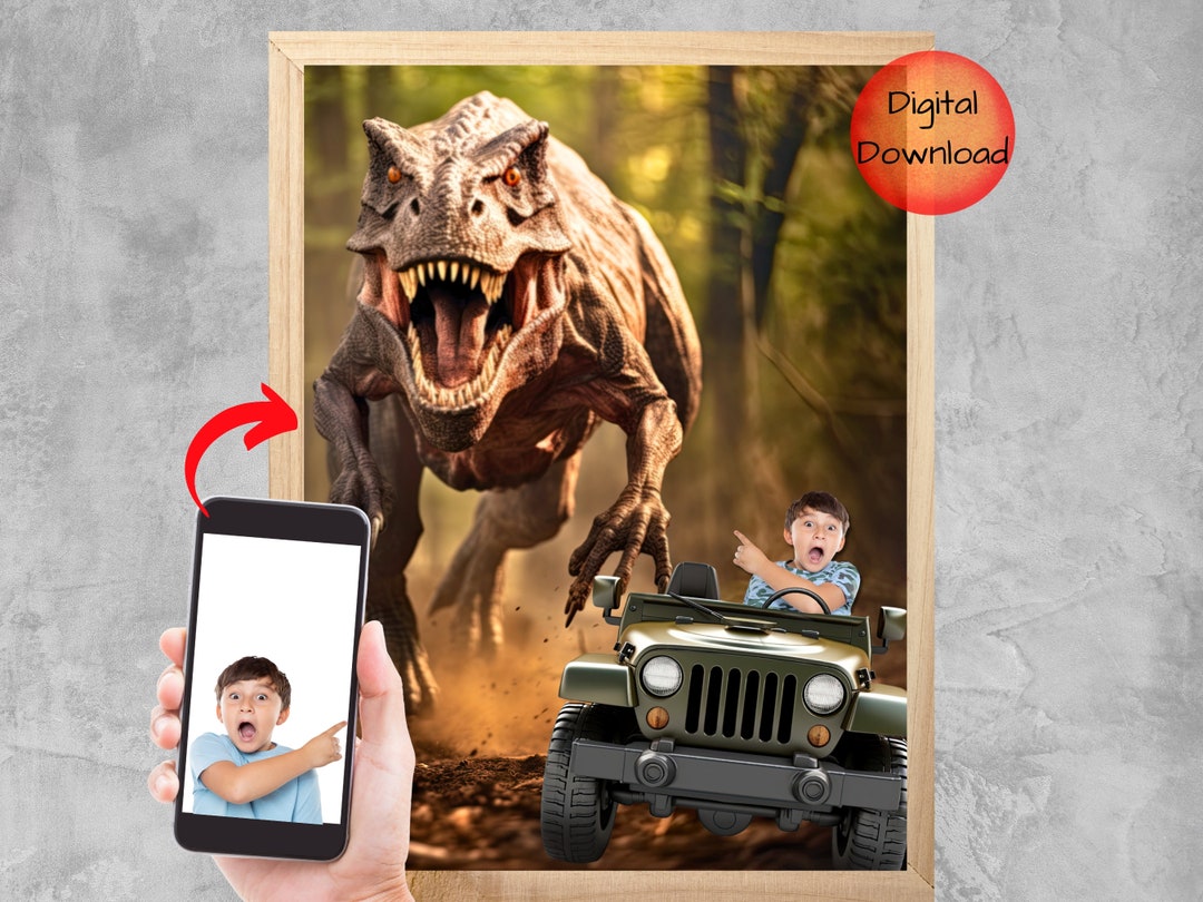 Personalized Dinosaur Wall Art Portrait From Photo, Whimsical Custom T