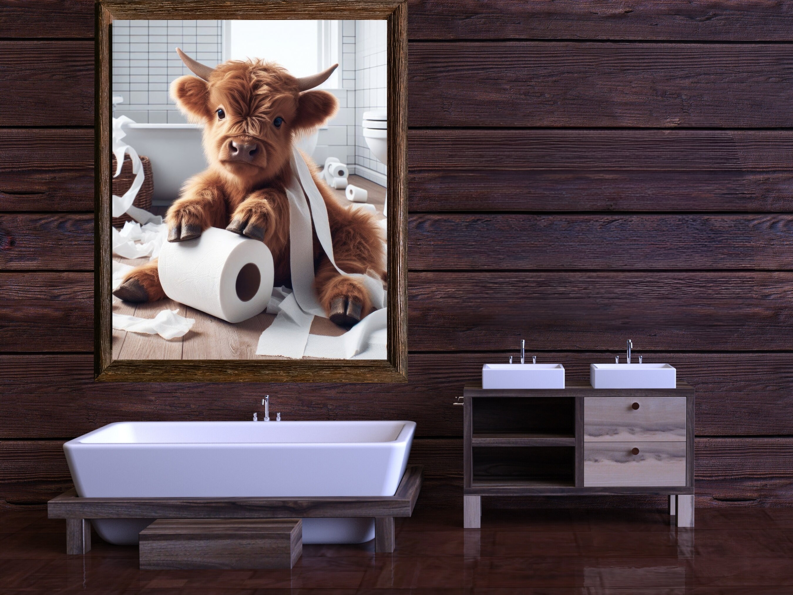 Funny Cow Bathroom Printable, Scottish Highland Cow Bathroom Wall Art ...