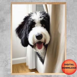 Arte de pared para baño de Bernedoodle, impresión divertida de Bernedoodle para el baño, imprimible de mascota para niños en la bañera, regalo para mamá amante de los Bernedoodles, descargable