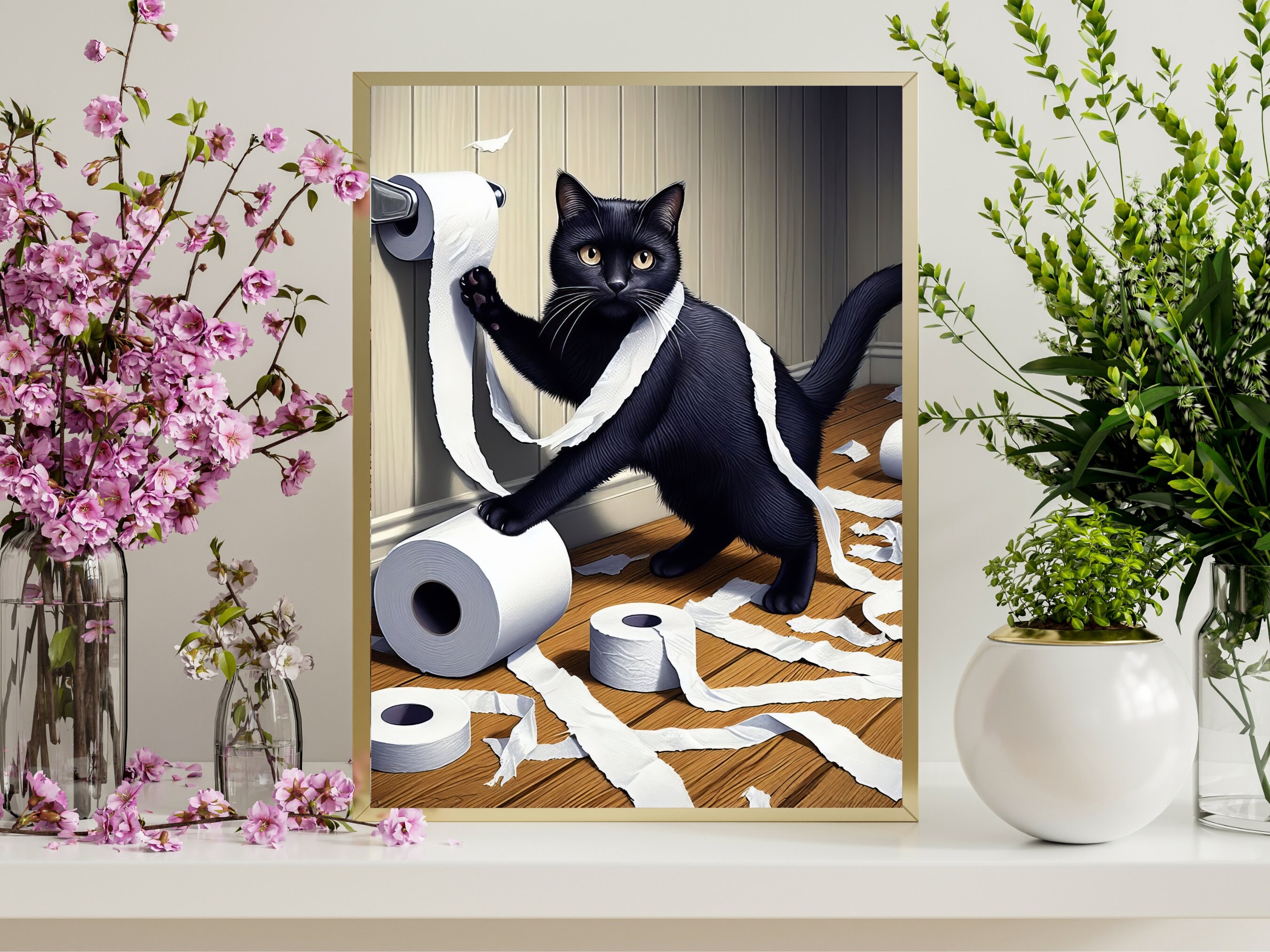 BLACK CAT Toilet Print, Funny Cat Bathroom Wall Art, Whimsy Gift for ...