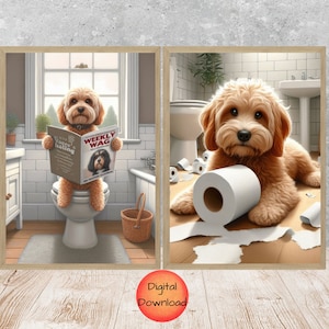 COCKAPOO Funny Dog Toilet Art Print, Cockapoo Bathroom Art Set of 2, Animal Bathroom Humor Printable, Whimsical Pet Poster, Dog Lover Gift