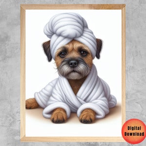 Border Terrier Bath Wall Art, Funny Bathroom Picture, Kids Bathroom Humor PRINTABLE, Whimsy Dog Mom Gift for Border Terrier Owner, DOWNLOAD