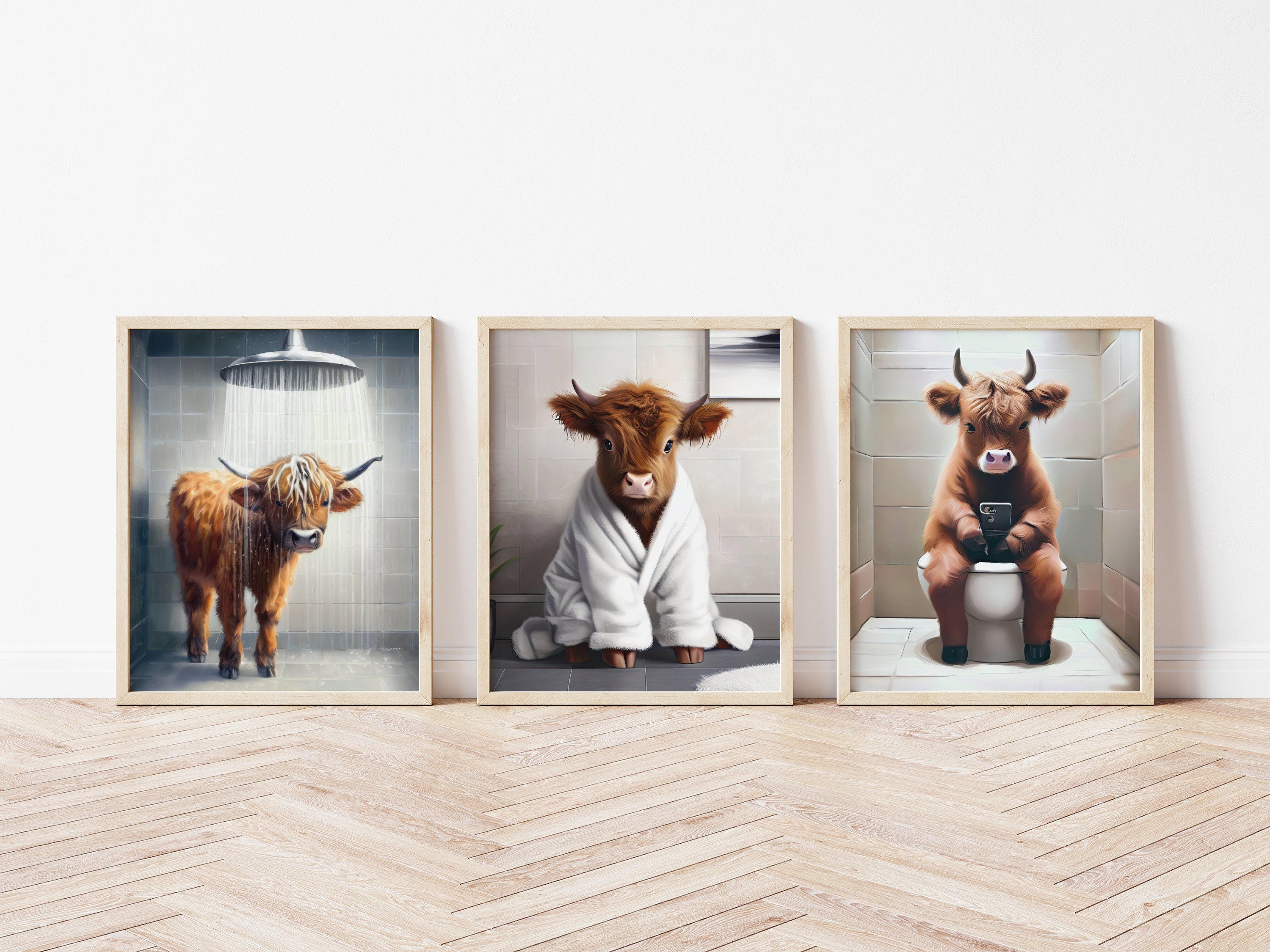 Highland Cow Bathroom Toilet Print Baby Cow on Toilet With - Etsy