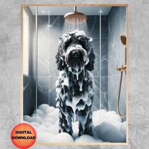 Black Goldendoodle Bathroom Print, Funny Doodle Shower Wall Art, Gift for Goldendoodle or Labradoodle Lover, Kids Pet Humor Poster, DOWNLOAD