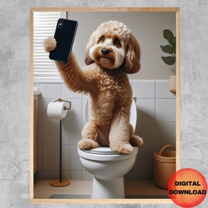 Cockapoo Selfie On Toilet Wall Art, Funny Cockapoo Bathroom Poster, Cockapoo Dog Humor, Whimsy Pet Poster, Cockapoo Dog Mom Gift, DOWNLOAD