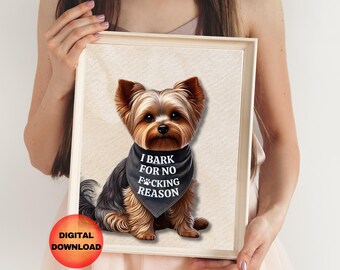 Yorkie Funny Wall Art, Whimsical Yorkshire Terrier Printable, Yorkie Dog Lover Gift, Dog Mom Dog Dad Gift, Animal Pet Portrait, DOWNLOAD