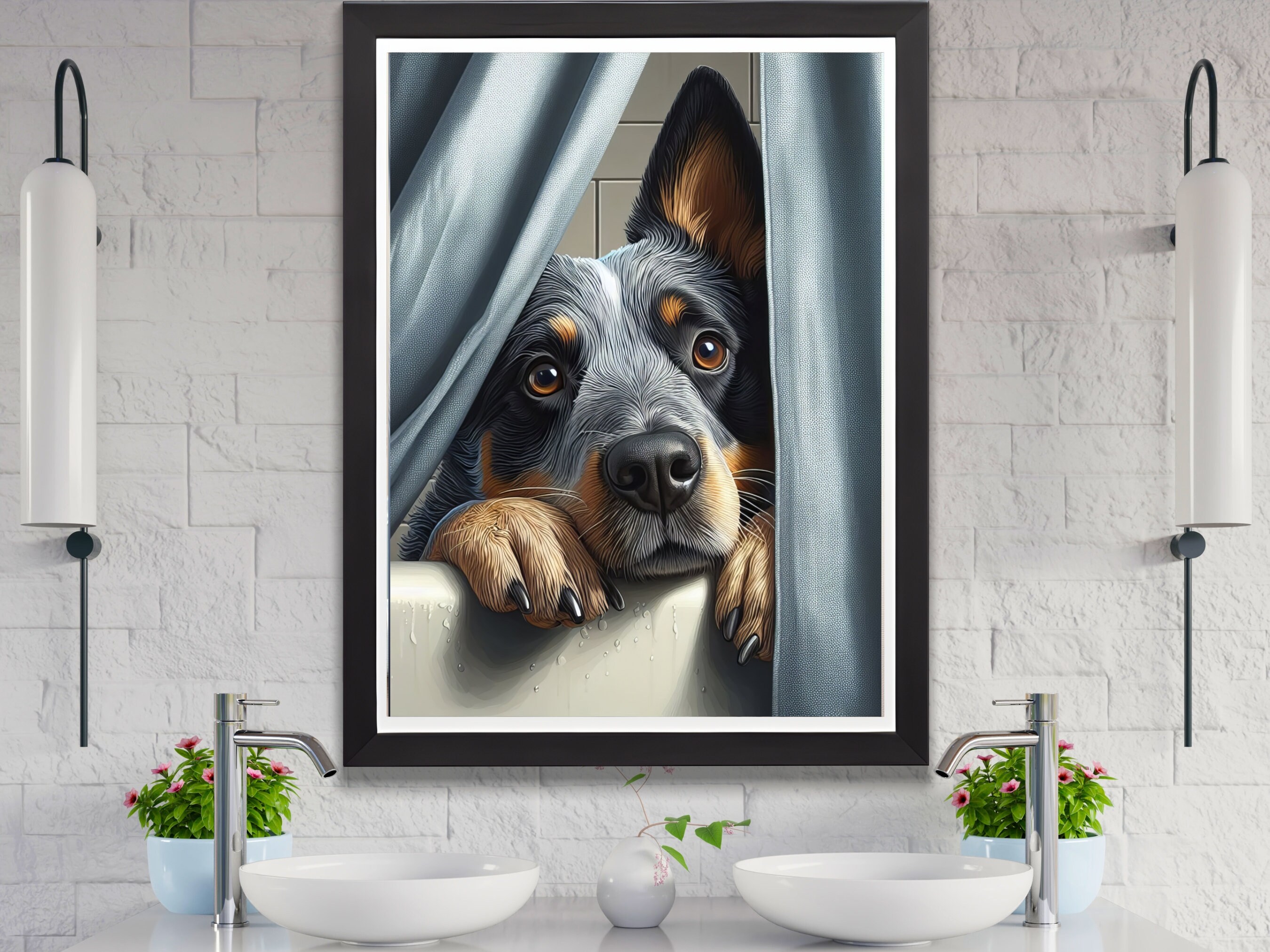 Funny Blue Heeler Bathtub Wall Art, Australian Cattle Dog Bathroom ...