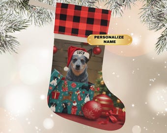 Blue Heeler Christmas Stocking, Personalized Lab XMAS Stocking, Custom Gift for Dog Lovers, Keepsake Pet Stocking, Dog Mom Gift Idea