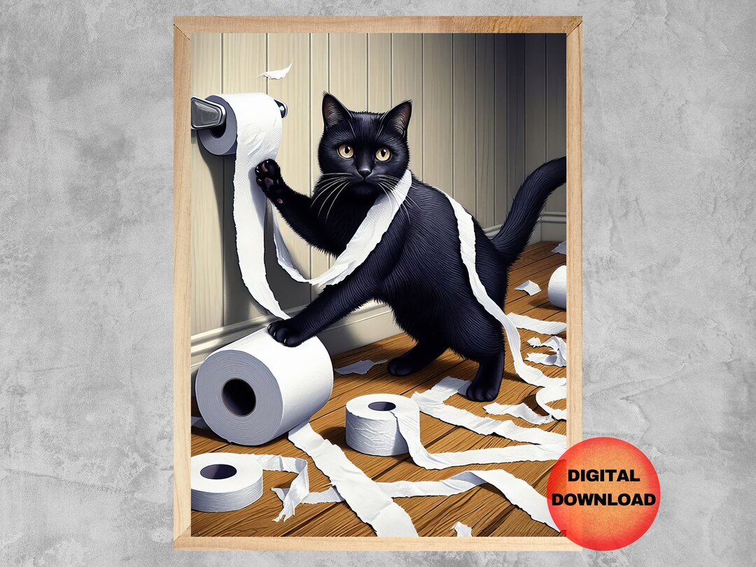 BLACK CAT Toilet Print, Funny Cat Bathroom Wall Art, Whimsy Gift for ...