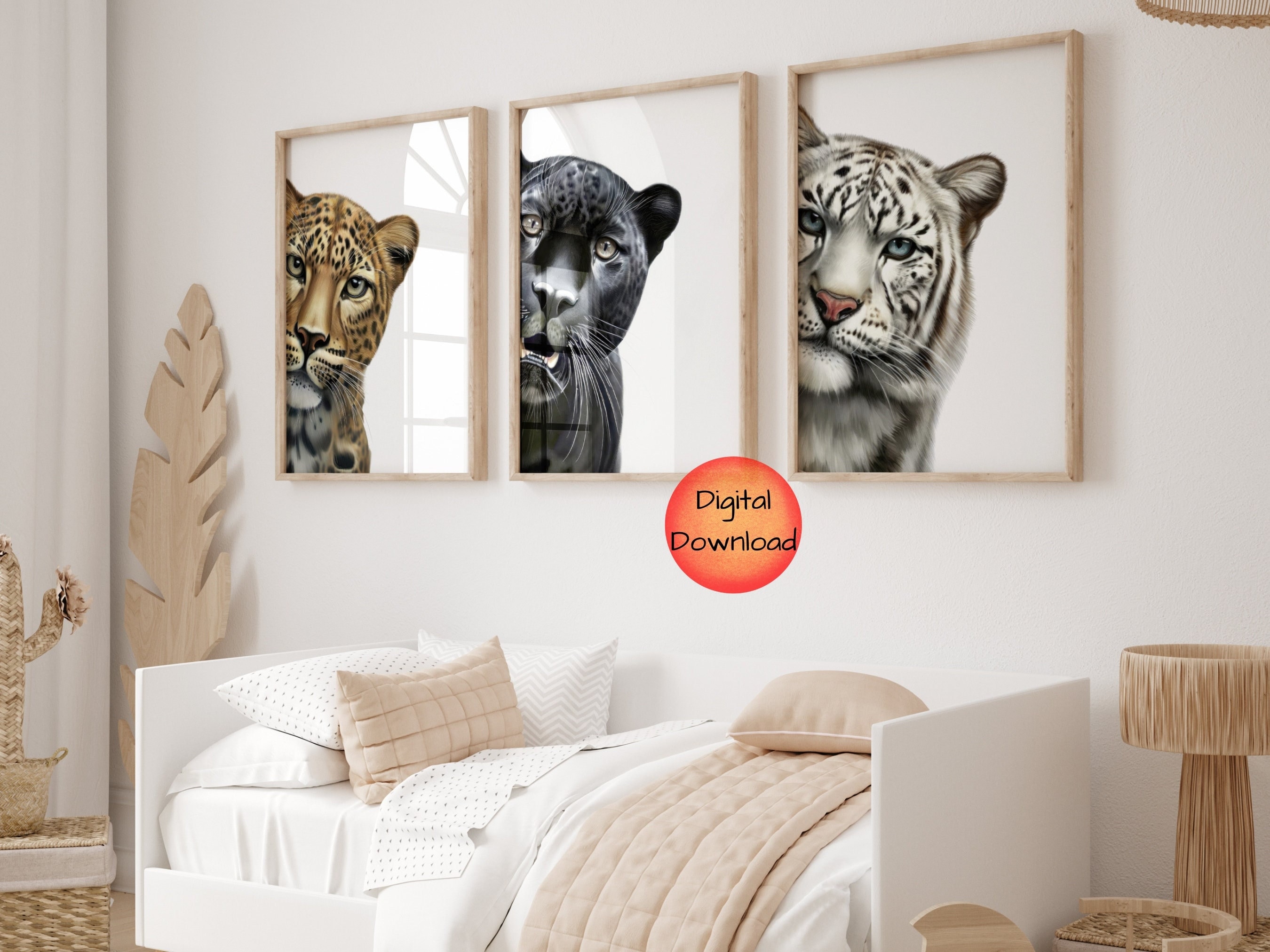 【約84cm】ANIMALLS アートポスター（超大型A1サイズ） Big Cats Printable Wall Art, Leopard Black Jaguar White Tiger