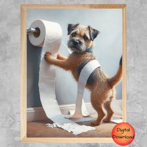 Border Terrier Funny Bathroom Wall Art, Border Terrier Toilet Art, Kids Bathroom PRINTABLE, Whimsy Border Terrier Dog Lover Gift, DOWNLOAD