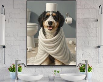 Bernedoodle Funny Bathroom Wall Art, Bernedoodle Toilet Art, Kids