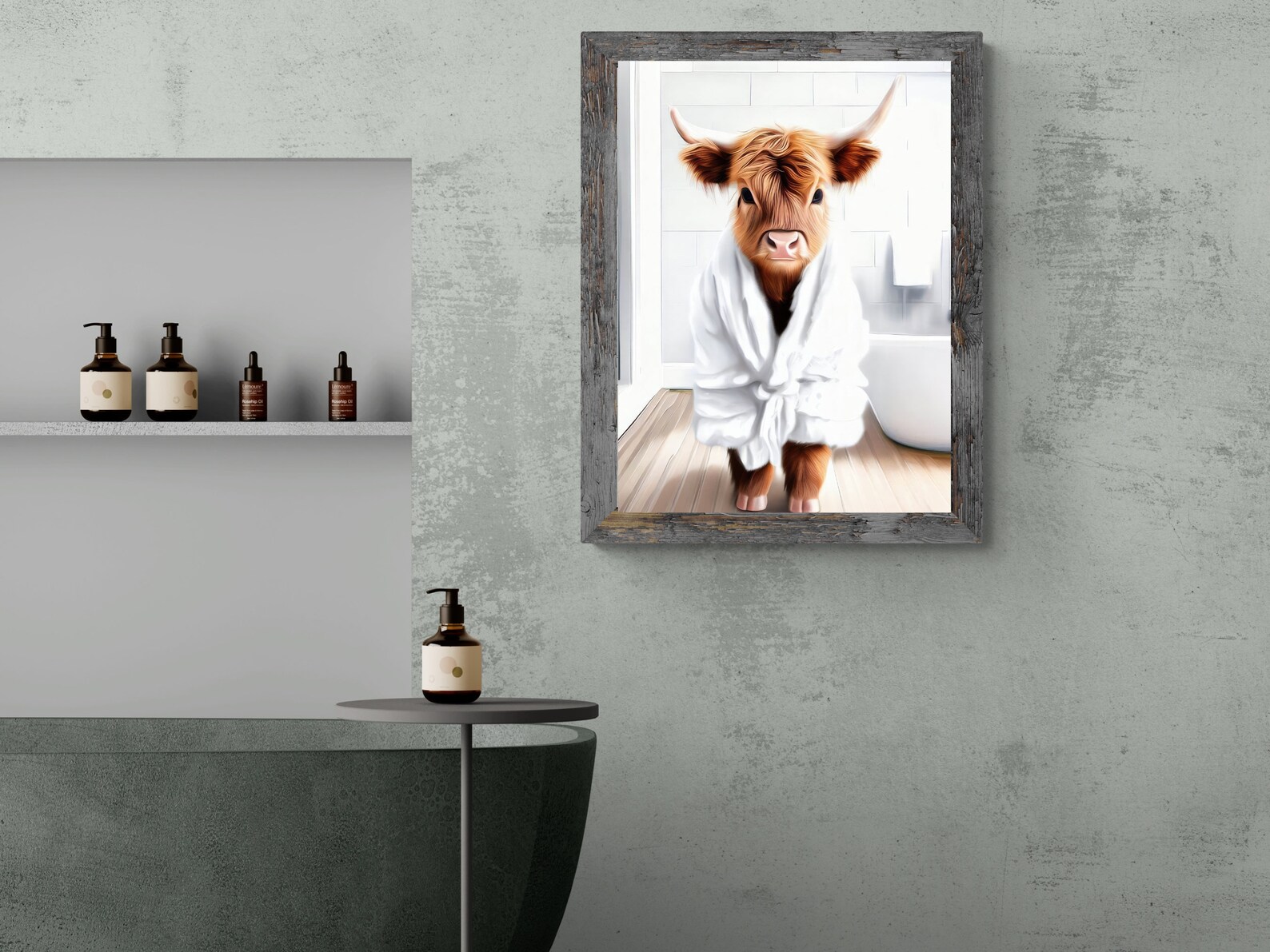 Highland Cow Bathroom Wall Art, Baby Cow in Bathrobe, Funny Bathroom ...