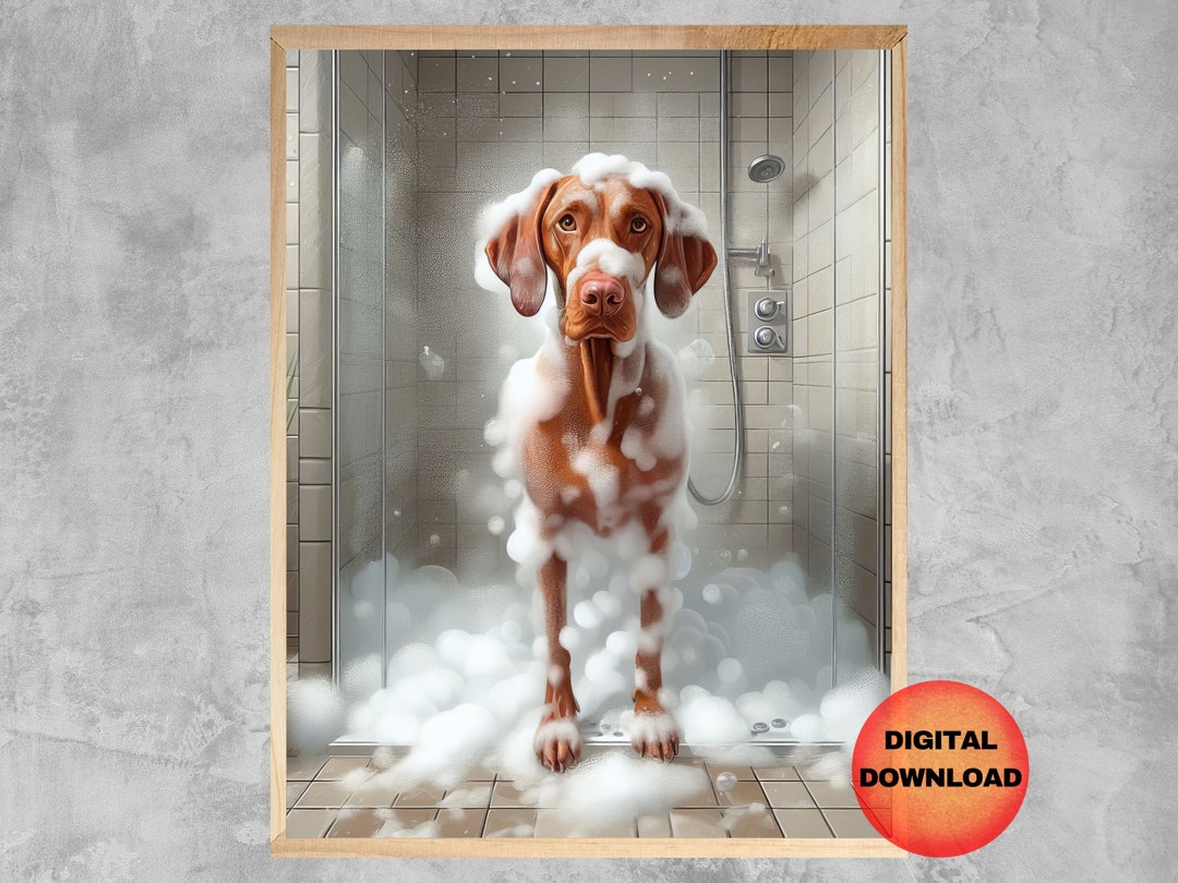 Vizsla Bathroom Wall Art, Vizsla Funny Dog in Bathtub Printable, Vizsla ...