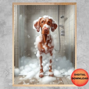Vizsla Bathroom Wall Art, Vizsla Funny Dog in Bathtub Printable, Vizsla Kids Animal Print, Whimsical Dog Lover Gift, Pet Portrait, DOWNLOAD