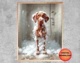 Vizsla Bathroom Wall Art, Vizsla Funny Dog in Bathtub Printable, Vizsla Kids Animal Print, Whimsical Dog Lover Gift, Pet Portrait, DOWNLOAD